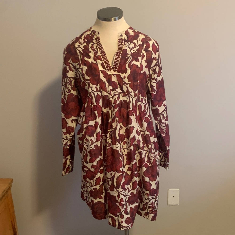 Johnny Was Burgundy Floral Long Sleeve Dress